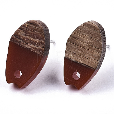 Opaque Resin & Walnut Wood Stud Earring Findings MAK-N032-010A-B03-1