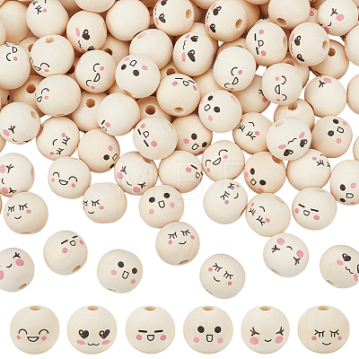 120Pcs 6 Styles Printed Wood European Beads WOOD-OC0004-44-1
