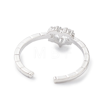 Clear Cubic Zirconia Hollow Heart Open Cuff Ring RJEW-C056-02P-1