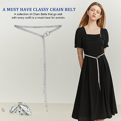 Crystal Rhinestone Tennis Waist Chain with Double Rings AJEW-WH0248-54-1
