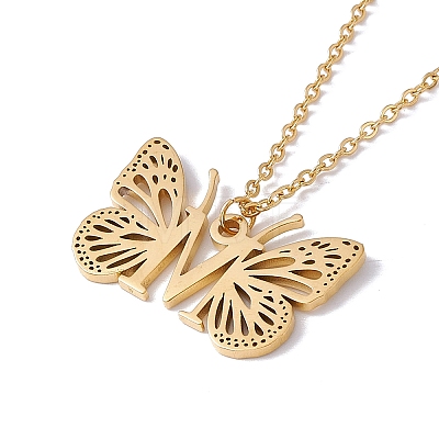 Initial Letter with Butterfly Pendant Necklace NJEW-C026-01G-M-1