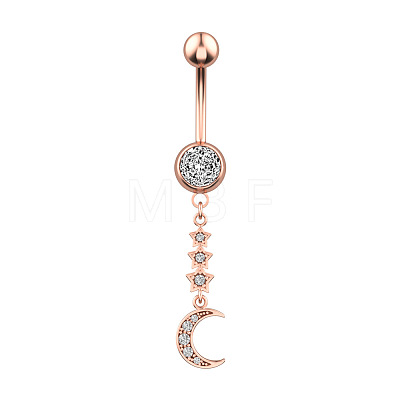 304 Stainless Steel Micro Pave Clear Cubic Zirconia Belly Rings WGC32A5-04-1