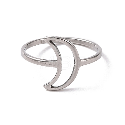 201 Stainless Steel Crescent Moon Finger Ring RJEW-J051-37P-1