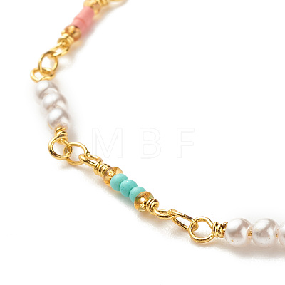 Imitation Pearl & Glass Seed Beaded Chain Bracelet for Women BJEW-JB07741-1