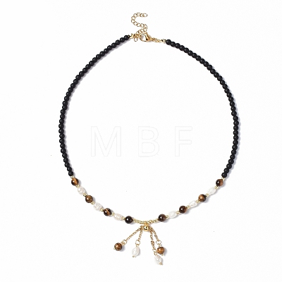 Tassel Pendant Necklace with Glass Beaded Chains for Women NJEW-F302-03-1