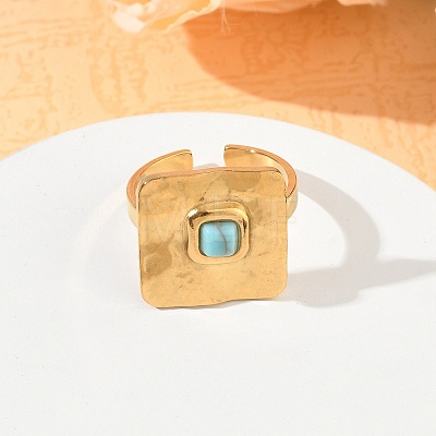304 Stainless Steel & Synthetic Turquoise Cuff Rings GG-CBABFED-01G-1