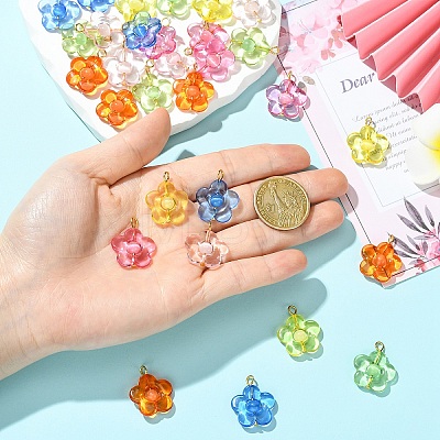 30Pcs 6 Colors Acrylic with Cat Eye Bead Pendants PALLOY-YW00190-1