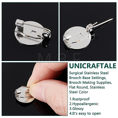 Unicraftale 40Pcs 316 Surgical Stainless Steel Brooch Base Settings STAS-UN0053-56-1