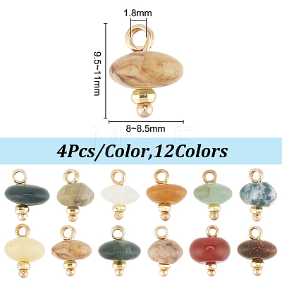 48Pcs 12 Styles Mixed Gemstone Rondelle Charms with Rack Plating Brass Loops FIND-DR0001-37-1