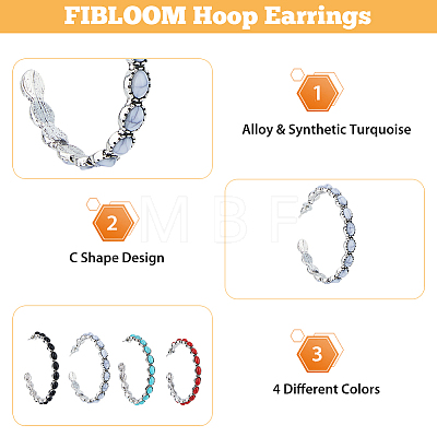 FIBLOOM 4 Pairs 4 Colors Alloy Ring Stud Earrings EJEW-FI0002-69-1