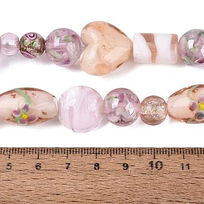 Handmade Foil Glass with Gold Sand Lampwork Beads Strands FOIL-Q002-08F-1