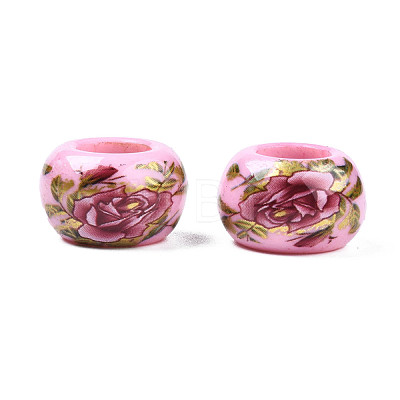 Flower Printed Opaque Acrylic Rondelle Beads SACR-S305-27-B03-1