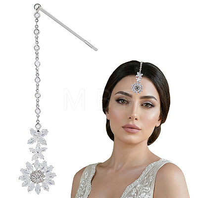 Brass Hair Bobby Pins with Crystal Rhinestone Flower Indian Forehead Chains AJEW-WH0696-874-1