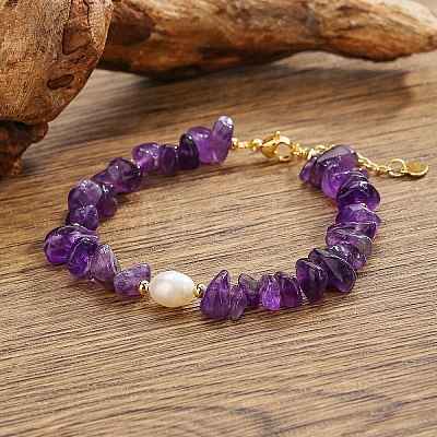 Elegant Bohemian Style Natural Amethyst Chip Beaded Bracelets WW5494-4-1