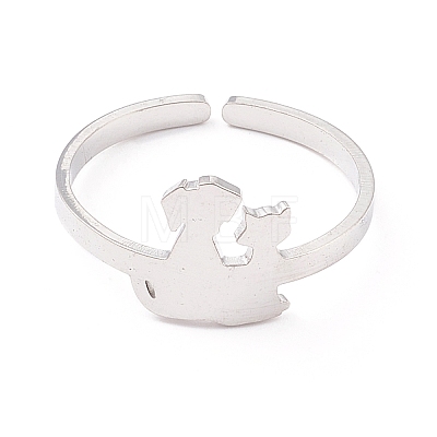 Non-Tarnish Kittens and Puppies 304 Stainless Steel Cuff Ring for Women LS-RJEW-B035-09P-1