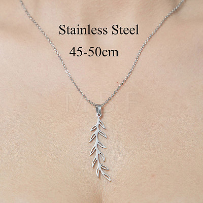 201 Stainless Steel Hollow Leaf Pendant Necklace NJEW-OY001-68-1