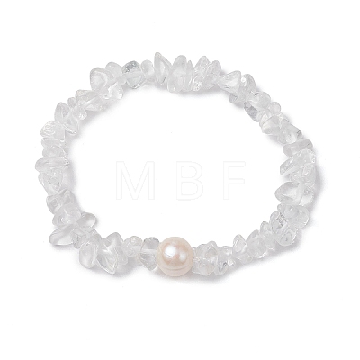 Natural Quartz Crystal Chips Stretch Bracelets for Women BJEW-JB11343-06-1