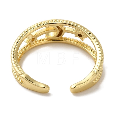 Moon & Star Rack Plating Brass Open Cuff Finger Rings for Women RJEW-L123-100G-1