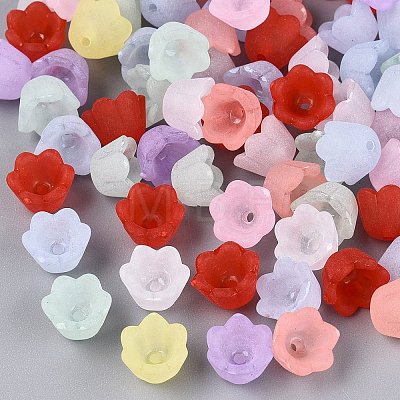Frosted Transparent Acrylic Flower Bead Caps X-OACR-Q203-01-1