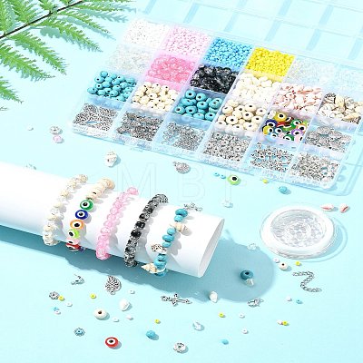DIY Summer Glass & Synthetic Magnesite & Shell Bangle Making Kits DIY-FS0007-91-1