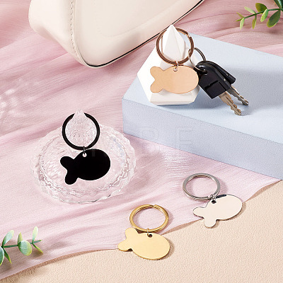4Pcs 4 Colors Stainless Steel Fish Keychains KEYC-TA0004-80B-1