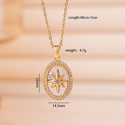 Brass Micro Pave Clear Cubic Zirconia with Natural White Shell Pendant 304 Stainless Steel Cable Chain Necklaces for Women WGAF233-05-1