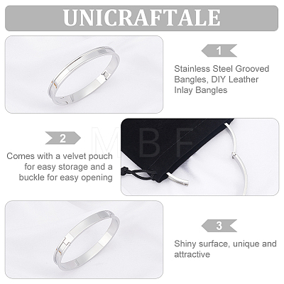 Unicraftale 1Pc Stainless Steel Grooved Bangles STAS-UN0042-50A-P-1