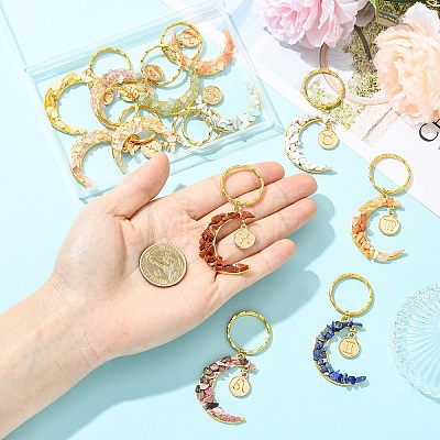 12Pcs Natural & Synthetic Gemstone Moon Keychains KEYC-YW00237-1