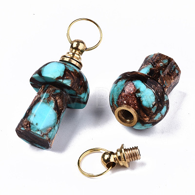 Assembled Natural Bronzite and Synthetic Turquoise Openable Perfume Bottle Pendants G-S366-057A-1