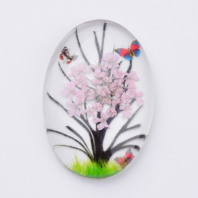 Inner Flower Glass Gabochons GGLA-S027-25x18-07-1