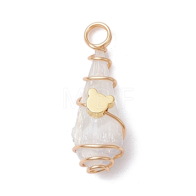 5Pcs 5 Styles Electroplated Natural Quartz Crystal Copper Wire Wrapped Pendants PALLOY-JF03427-1