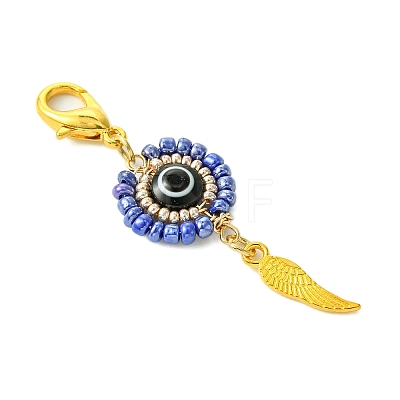 Flat Round with Evil Eye Resin & Glass Seed Pendant Decorations HJEW-MZ00095-02-1