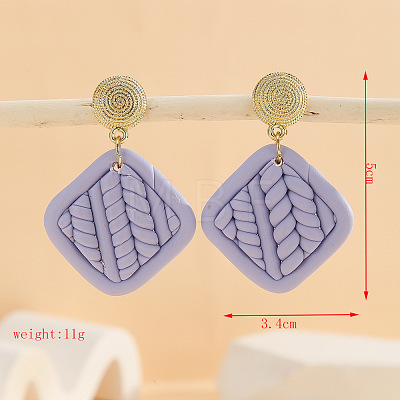Polymer Clay & Alloy & Wood Woven Dangle Stud Earrings FS-WG7370D-03-1
