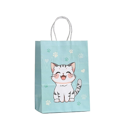 Cat Printed Paper Tote Bags with Handles PW-WG9DBA9-05-1