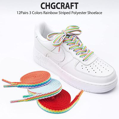 CHGCRAFT 12Pairs 3 Colors Rainbow Striped Polyester Shoelace AJEW-CA0002-34-1