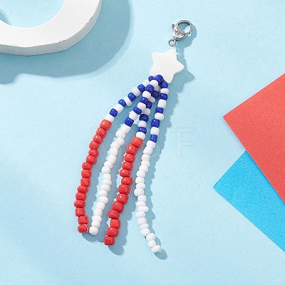 Star & Flag Glass Seed Beaded Pendant Decorations HJEW-TA00426-1