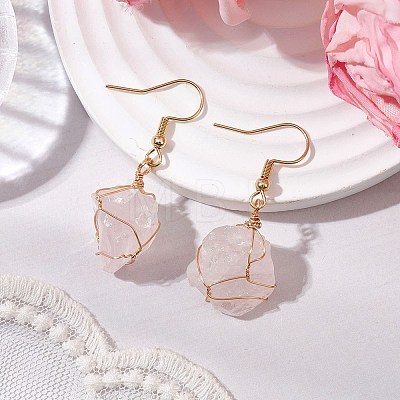 Natural Rose Quartz & 304 Stainless Steel Dangle Earrings for Women EJEW-JE06237-03-1