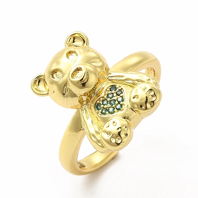 Cubic Zirconia Bear with Heart Open Cuff Ring KK-A180-38G-1