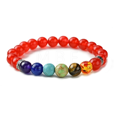 Dyed Natural & Synthetic Mixed Gemstone Round Beaded Stretch Bracelets BJEW-JB09650-1