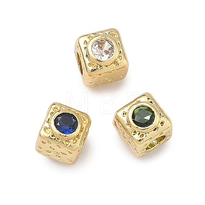 Cube Brass Micro Pave Cubic Zirconia Beads KK-B170-03G-1