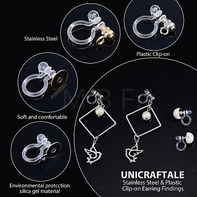Unicraftale 32Pcs 4 Style 304 Stainless Steel & Plastic Clip-on Earring Findings STAS-UN0037-98-1