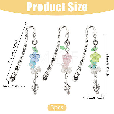 3Pcs 3 Colors Zinc Alloy Hook Bookmarks AJEW-GL0003-53-1