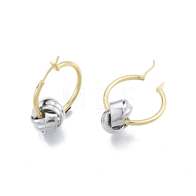 Brass Knot Beaded Hoop Earrings for Women EJEW-P205-10P-1