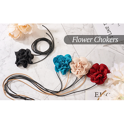 4Pcs 4 Colors Cloth Flower Collar Choker Necklace for Women Bride Wedding Party AJEW-TA0001-26-1