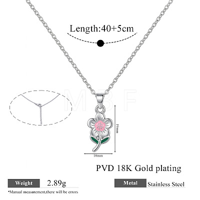 304 Stainless Steel Enamel Pink Flower Pendant Necklaces for Women WGD8704-01-1