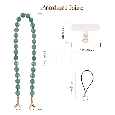 Natural Green Aventurine & 304 Stainless Steel Round Beaded Mobile Straps HJEW-SW00043-03-1
