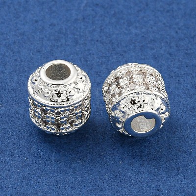 Rack Plating Brass Micro Pave Clear Cubic Zirconia Beads KK-L215-309S-1