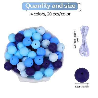 80Pcs 4 Style Round Silicone Focal Beads SIL-SZ0001-22B-1