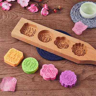 Flat Round & Square & Flower Wooden Press Mooncake Molds BAKE-SZ0001-02-1