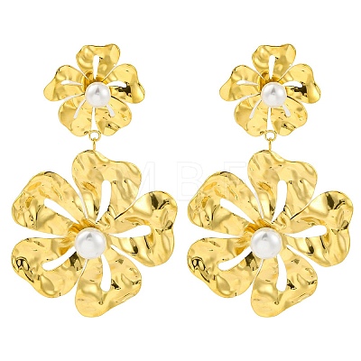 304 Stainless Steel Flower Dangle Stud Earrings for Women EJEW-U023-04G-01-1